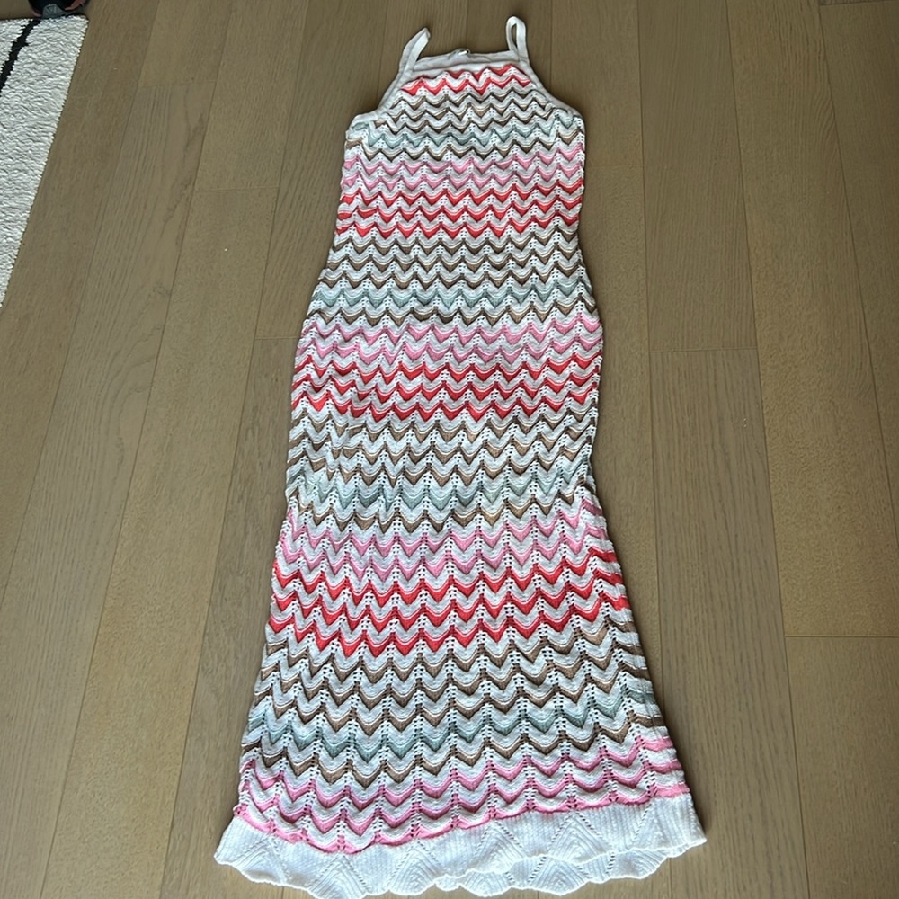 Z Supply Pink and White Ruffled Bodycon Sweater Dress - Picture 2 of 7